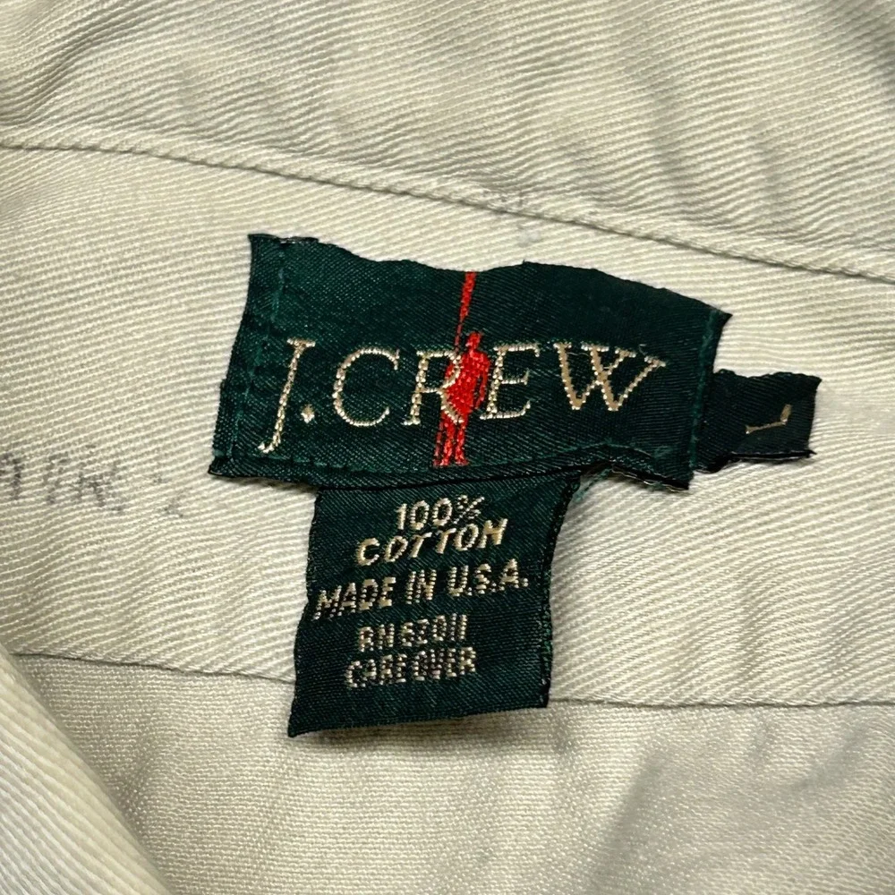 J.Crew Oarsman Shirt Beige Khaki Mens Large Vintage Made in USA Cotton Twill